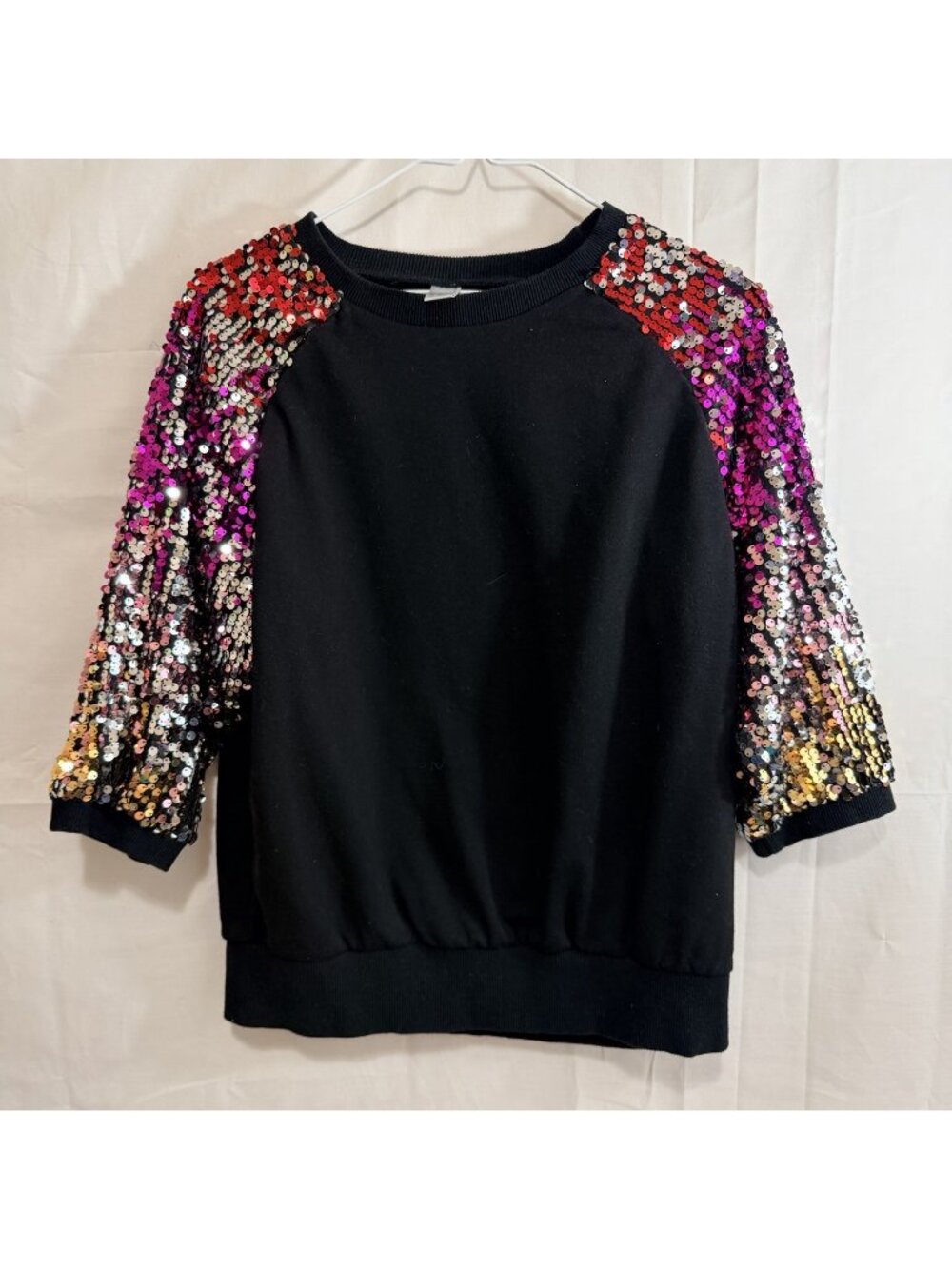 Shein Womens 3/4 Sequin Sleeve Black Sweatshirt Medium